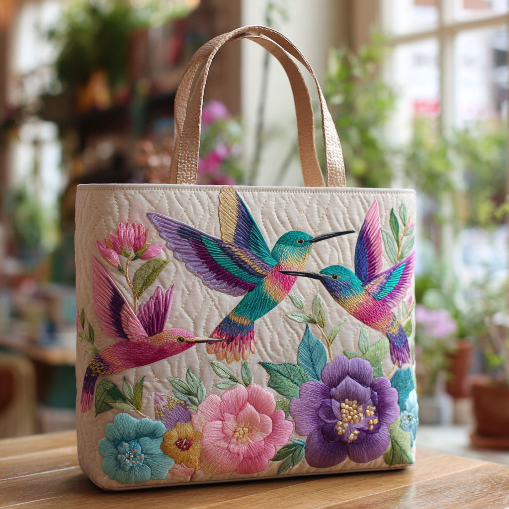 Hummingbird Flower Garden Quilted Tote Bag