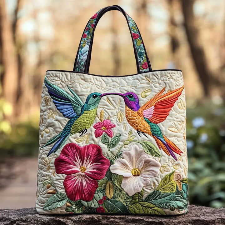 Quilted Bag - Hummingbird and White Flowers