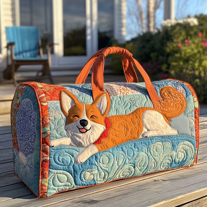 Smiling Corgi Quilted Duffle Bag